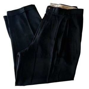Tommy Bahama Pants Mens 38 Black 100% Silk Relax Pleated Cuffed Dress Trousers
